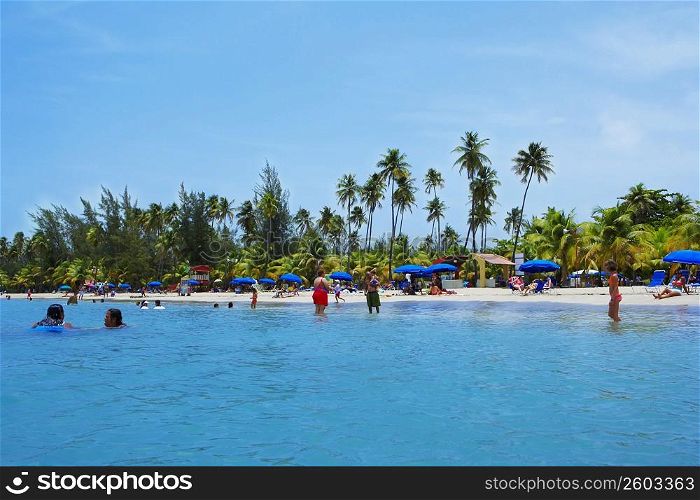 Group of people on the beach, Luquillo Beach, Puerto Rico