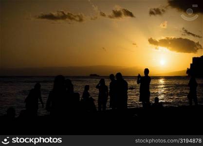 Group of people on the beach, Waikiki Beach, Honolulu, Oahu, Hawaii Islands, USA
