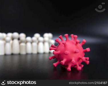 group of people standing against bacteria, virus covid-19, Social distancing black background copy space space for text. group of people standing against bacteria, virus covid-19, Social distancing black background copy space