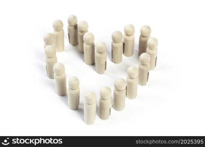 Group of people standing together in heart shape isolated on white background, Family, business, love human concept top view copy space. Group of people standing together in heart shape isolated on white background, Family, business, love human concept top view