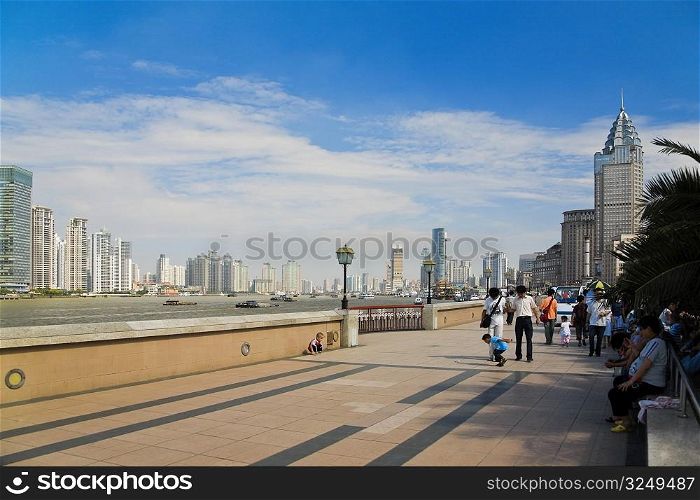 Group of people walking on the road, Lujiazui, The Bund, Shanghai, China