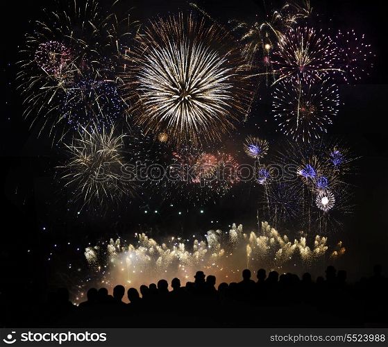Group Of People Watching Beautiful Fireworks