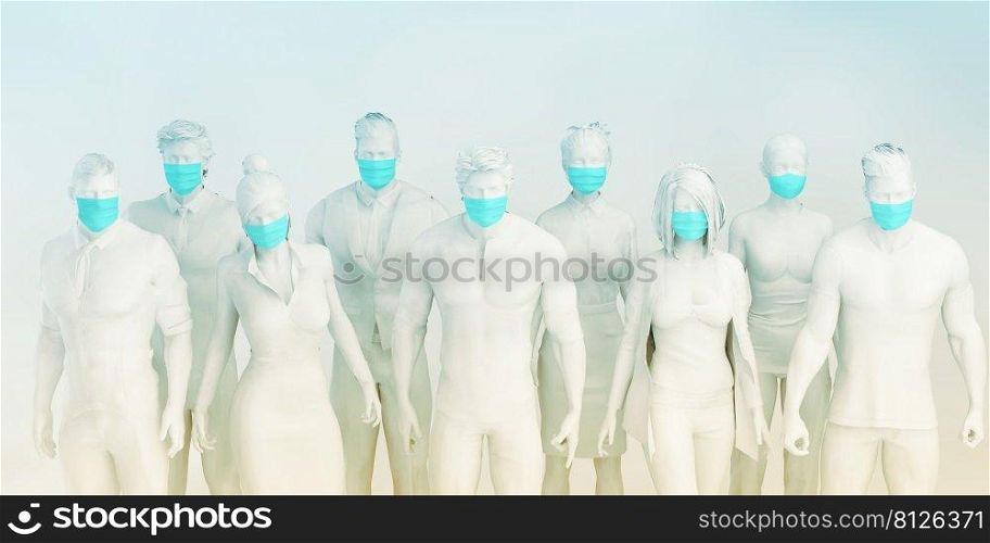 Group of People Wearing Surgical Masks Standing Together Prevention and Safety Procedures Concept. People Wearing Surgical Masks Prevention and Safety Procedures Concept