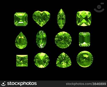 Group of peridot with clipping path