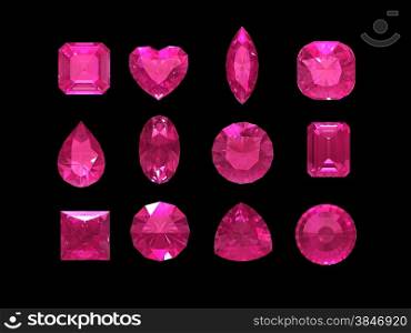 Group of pink tourmaline shape with clipping path (Rubellite)