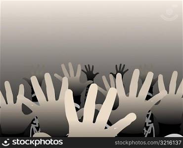 Group of raising human hands