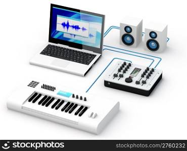 Group of recording and composing electro-music instrumets - 3D RenderNote: All Devices design and all screen interface graphics in this picture are designed by the contributor him self.