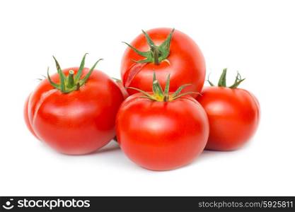 Group of red fresh ripe tomatoes isolated on white background
