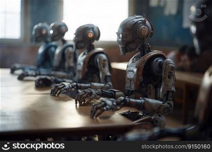 Group of robots learn in the classroom created by generative AI