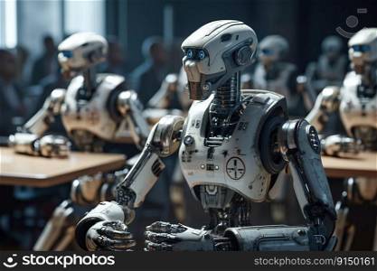 Group of robots learn in the classroom created by generative AI