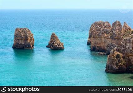 Group of rock formations along coastline of Lagos town, Ponta da Piedade, Algarve, Portugal).