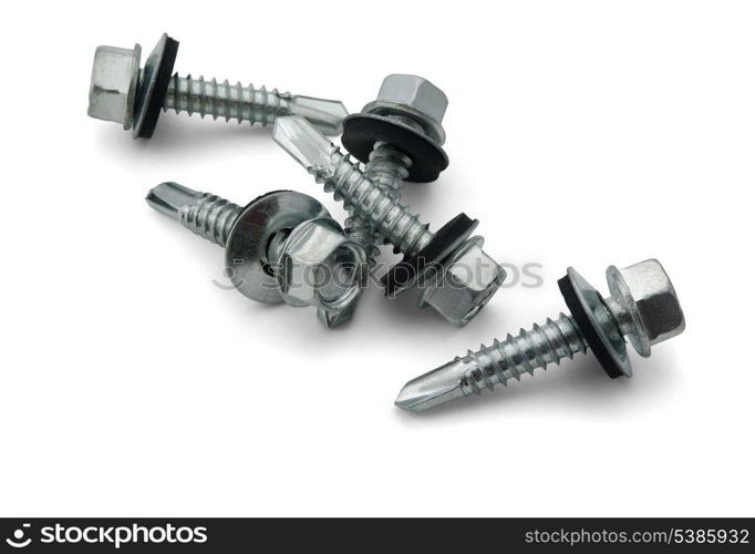 Group of roofing screws isolated on white