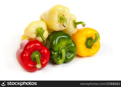 Group of seet bell peppers isolated on plain white background.