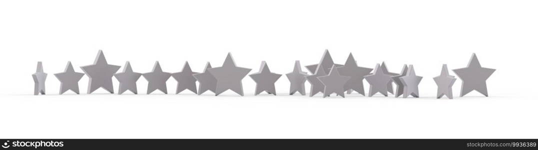 Group of silver stars isolated on white background. 3D rendering.