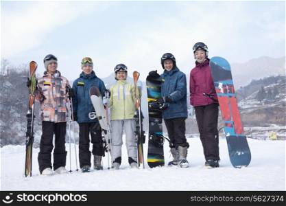 Group of Snowboarders in Ski Resort, portrait