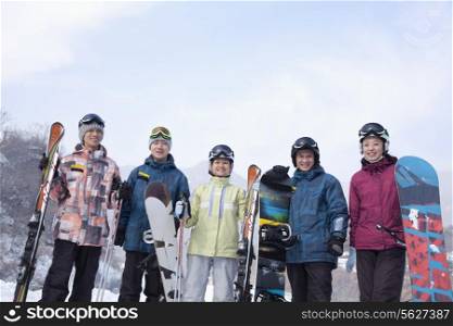 Group of Snowboarders in Ski Resort, portrait
