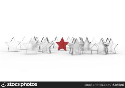 Group of stars isolated on white background. Leader concept. 3D rendering.