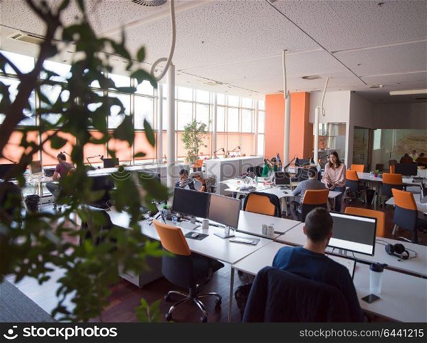 Group of Startup business people working everyday job at busy coworking office space