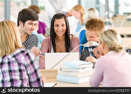 Group of students study in classroom at highschool with professor