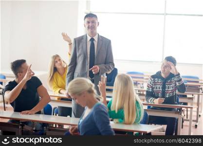 group of students with teacher on class learning lessons