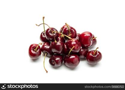 Group of Sweet red cherries isolated on white background