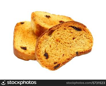 group of sweet tasty rusks with raisins isolated on white background