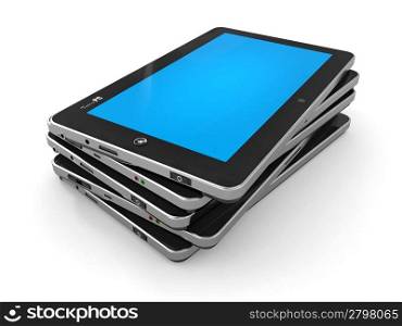 Group of tablet pc on white isolated background. 3d