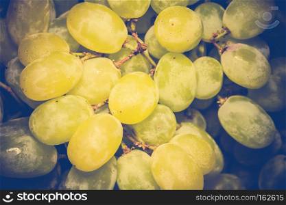 Group of tasty fresh green grapes close up background.