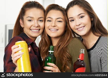 Group Of Teenage Girls Drinking Alcohol At Party