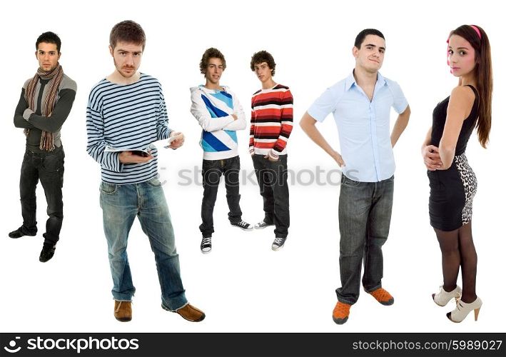 group of teenagers isolated on white background