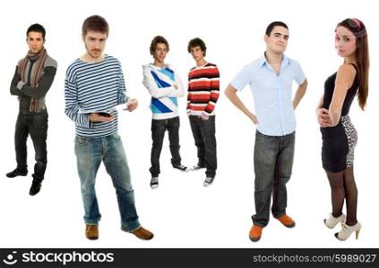 group of teenagers isolated on white background