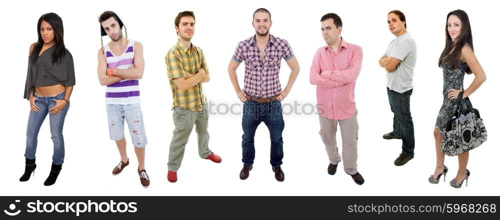 group of teens full lenght, isolated on white