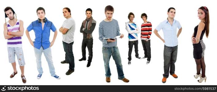 group of teens full lenght, isolated on white