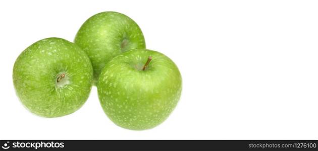 group of three green apples isolated on white background