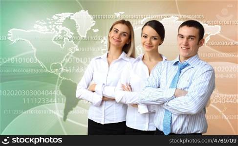 Group of three successful young business persons together