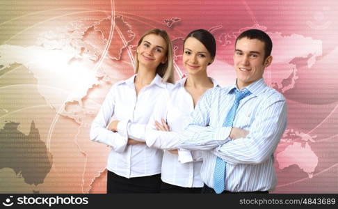 Group of three successful young business persons together