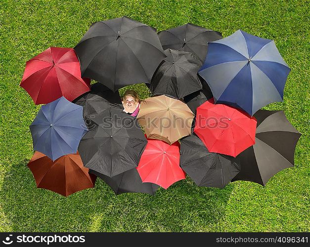 Group of umbrellas from above