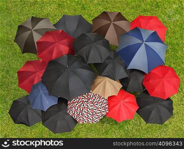 Group of umbrellas from above