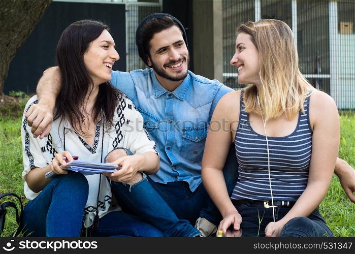 Group of University students relaxing in School Campus. Education concept.