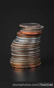 Group of US American coin vertical stacking