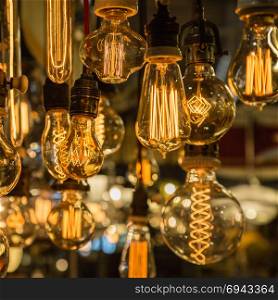 Group of Vintage Electric Light Bulbs with Incandescent Filament.. Group of Vintage Electric Light Bulbs with Incandescent Filament