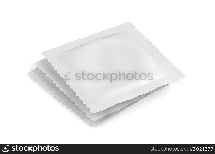 Group of white blank sachets for condom packagings or other objects