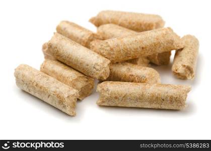 Group of wood pellets isolated on white