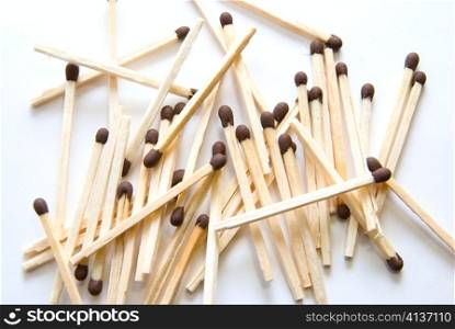 Group of wooden matches with brown heads