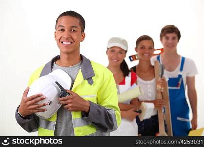 group of workers smiling