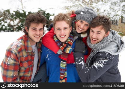 Group of young adults in snow