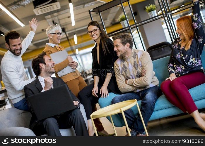 Group of young business people are working together with laptop in the modern office