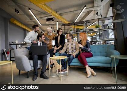 Group of young business people are working together with laptop in the modern office