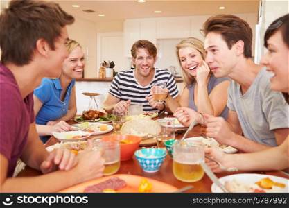 Group Of Young Friends Enjoying Meal At Home