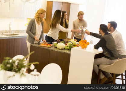 Group of young friends toasting with white wine